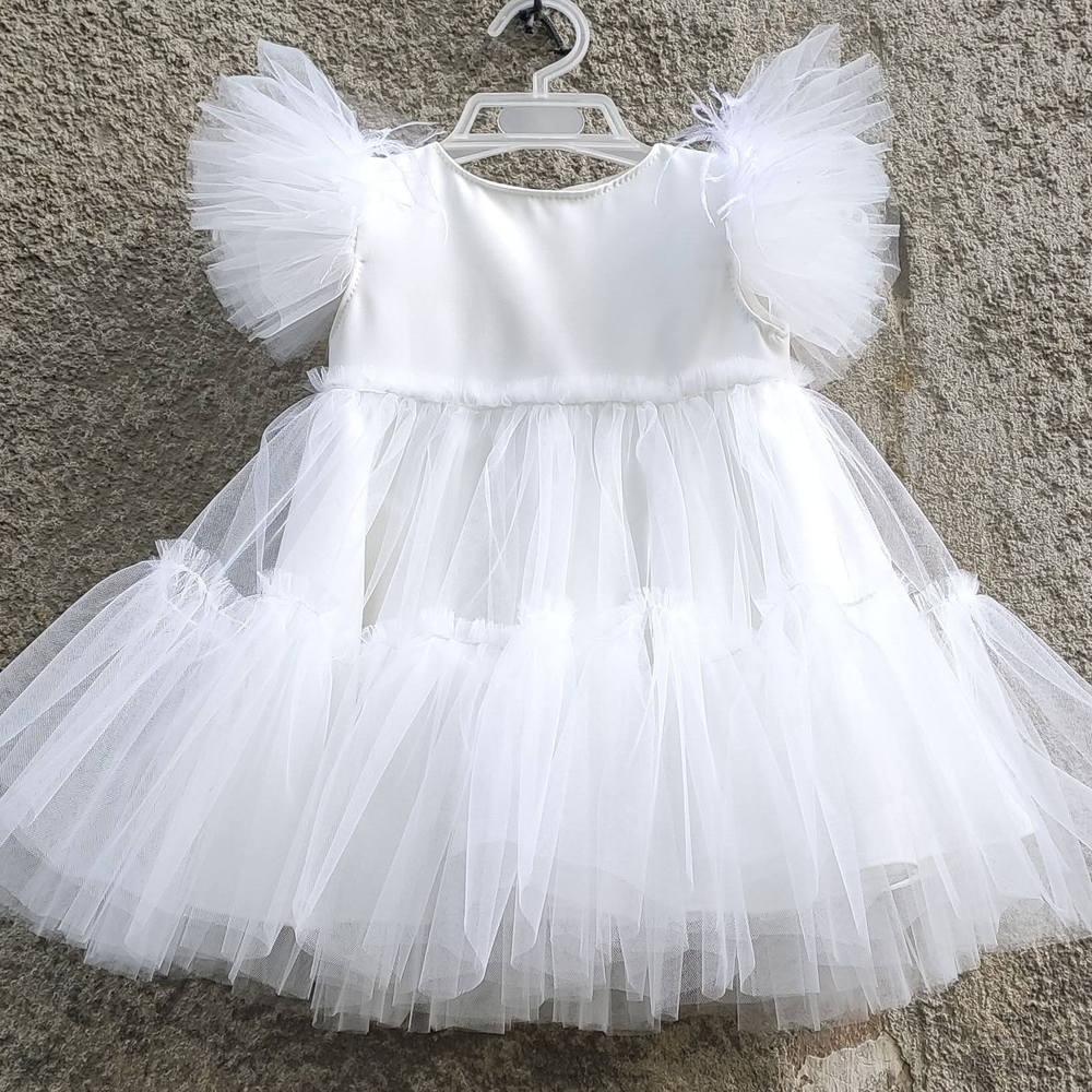 Handmade Elegant White Tulle Dress for Kids